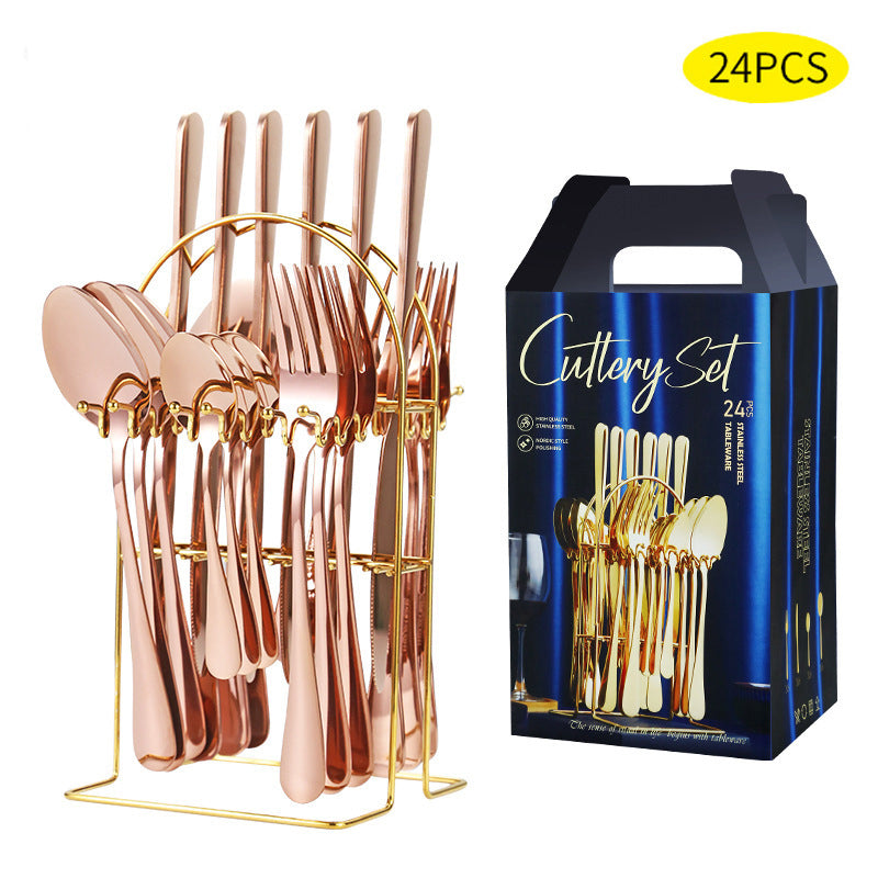 Stainless Steel Flatware 6 Sets 24 Pcs Fork, Spoon, Knife, Coffee Spoon, Set of 4 Cutlery Set With Storage Rack Stainless Steel Flatware 6 Sets 24 Pcs Fork, Spoon, Knife, Coffee Spoon, Set of 4 Cutlery Set With Storage Rack