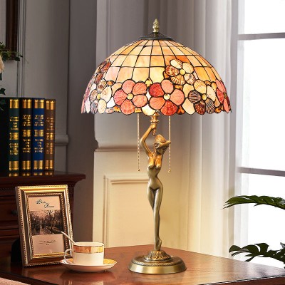 Ultra Size Solid Brass Stand Lamp Tiffany Table Lamp with Flower Decorated Shell Lamp Shade Ultra Size Solid Brass Stand Lamp Tiffany Table Lamp with Flower Decorated Shell Lamp Shade
