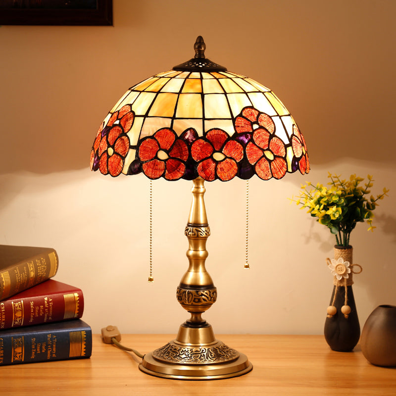 Solid Copper Base Tiffany Lamp Table Lamp with Flower Shell Shade