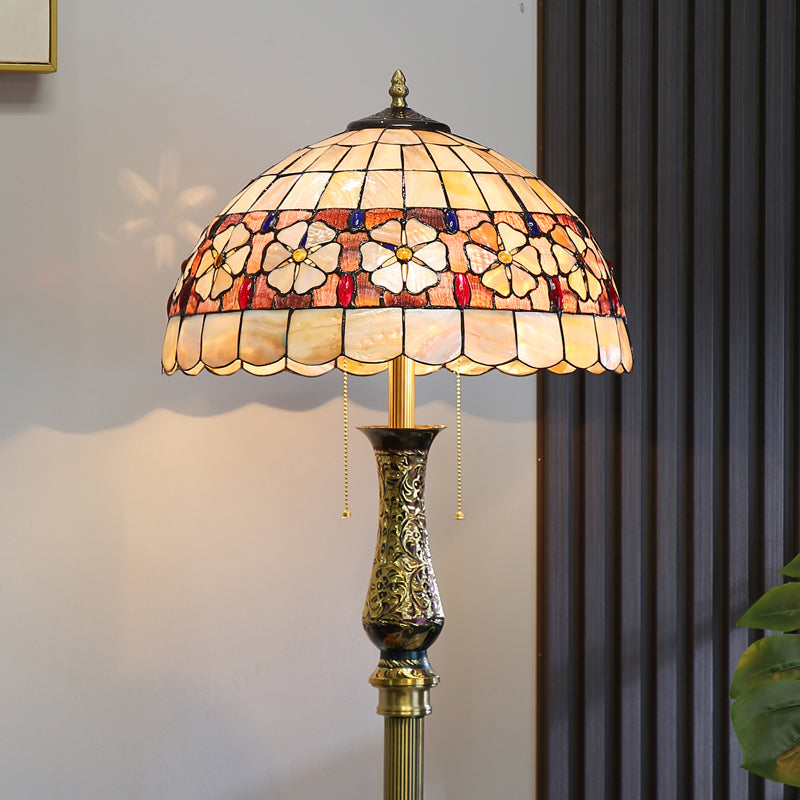 Tiffany Floor Lamp with Flower Shell Shade and Solid Brass Lamp Holder Tiffany Floor Lamp with Flower Shell Shade and Solid Brass Lamp Holder