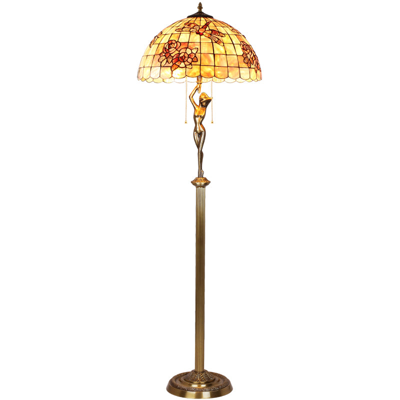Tiffany Floor Lamp with Shell Lampshade and Solid Brass on Swan or Goddess Lampstand Tiffany Floor Lamp with Shell Lampshade and Solid Brass on Swan or Goddess Lampstand