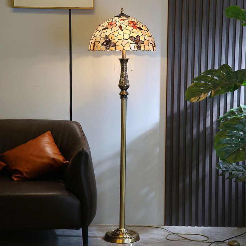 Tiffany Floor Lamp with Flower Shell Shade and Solid Brass Lamp Holder Tiffany Floor Lamp with Flower Shell Shade and Solid Brass Lamp Holder
