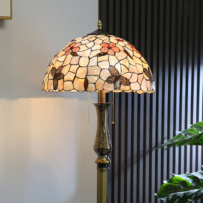 Tiffany Floor Lamp with Flower Shell Shade and Solid Brass Lamp Holder Tiffany Floor Lamp with Flower Shell Shade and Solid Brass Lamp Holder