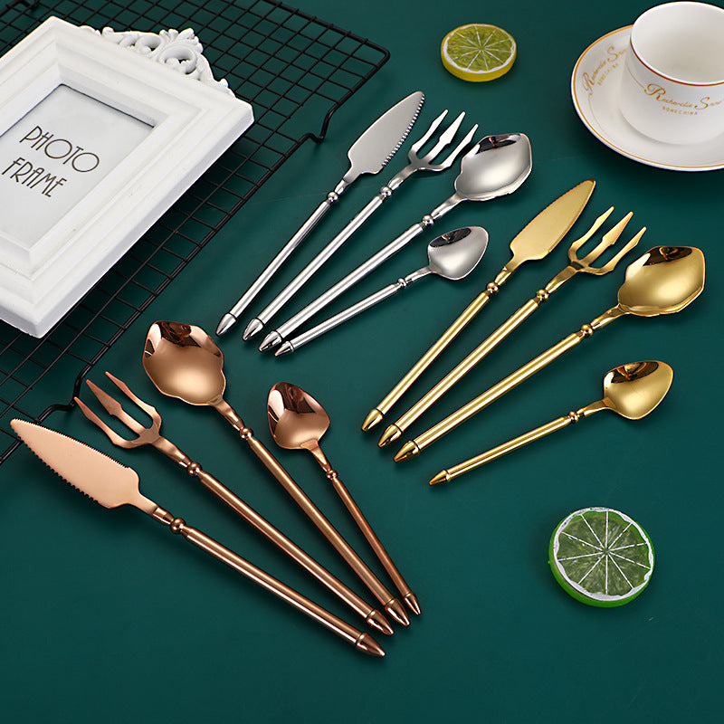 304 Stainless Steel Knife Fork Spoon Flatware Set Sea King Plated Cutlery Steak Fork Coffee Spoon