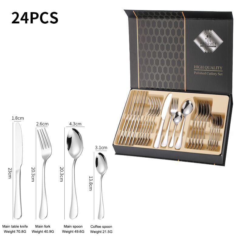 Stainless Steel Cutlery Set 24 Pcs Dinner and Steak Fork, Knife, Spoon Gift Packing Stainless Steel Cutlery Set 24 Pcs Dinner and Steak Fork, Knife, Spoon Gift Packing