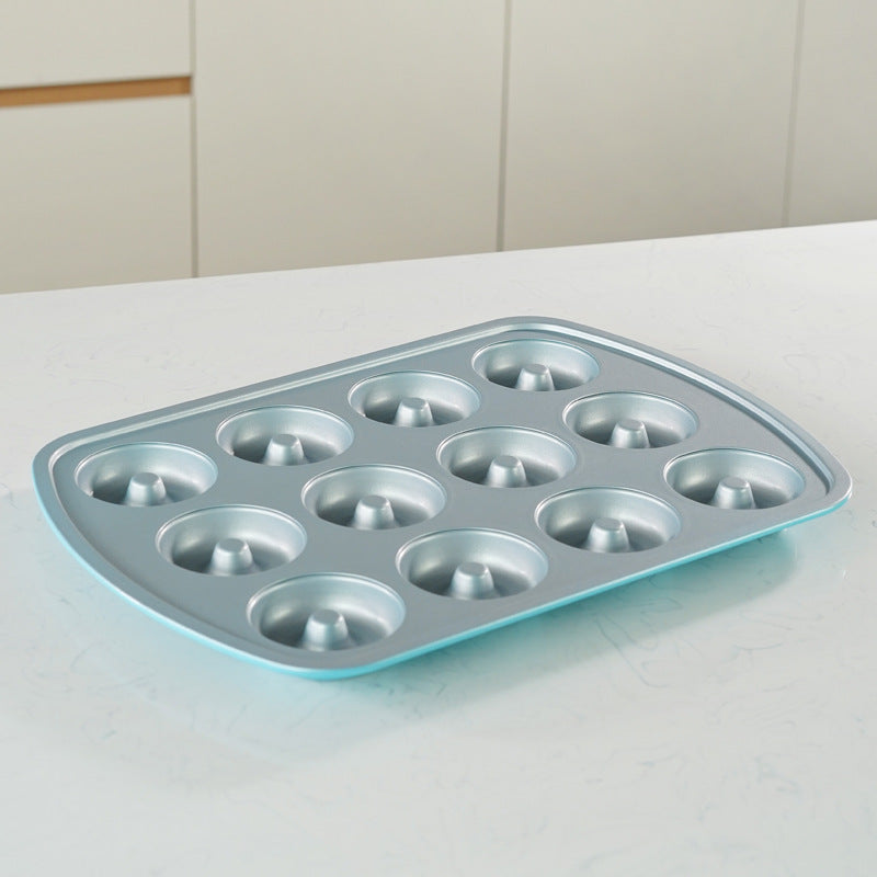 Blue Silver 12-Cup Cake and Donut Baking Mold Blue Silver 12-Cup Cake and Donut Baking Mold