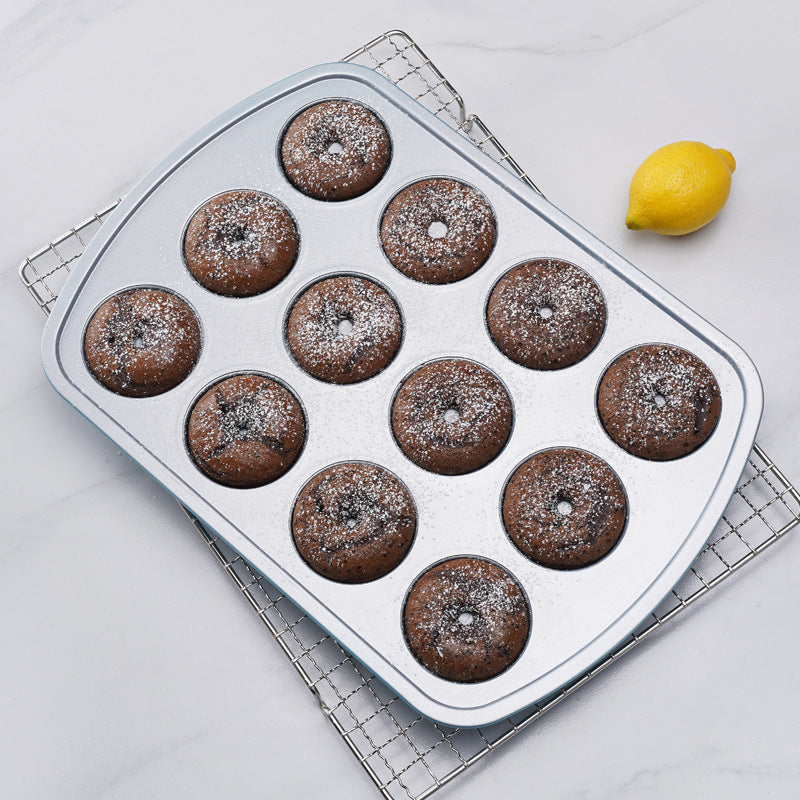 Blue Silver 12-Cup Cake and Donut Baking Mold Blue Silver 12-Cup Cake and Donut Baking Mold