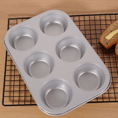 Silver Non-Stick 6-Cup Muffin and Cake Baking Pan Silver Non-Stick 6-Cup Muffin and Cake Baking Pan