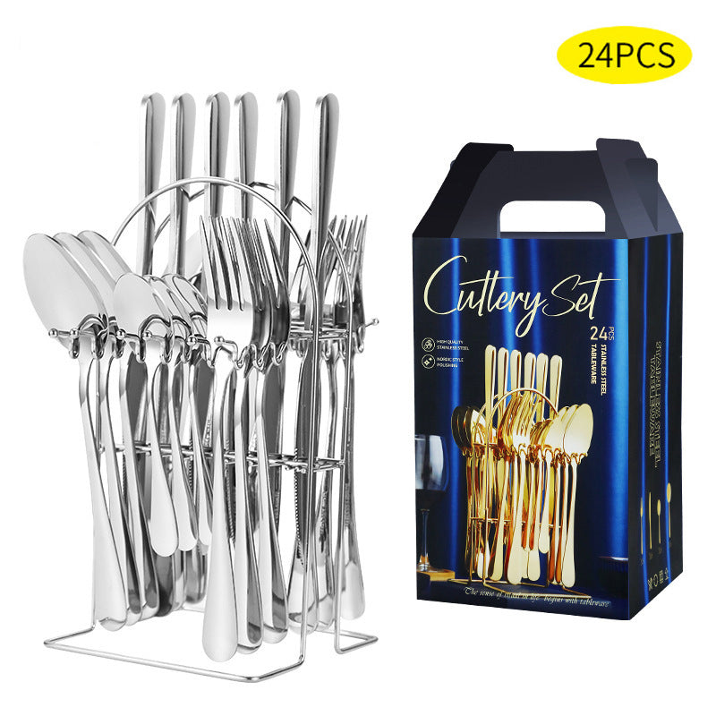 Stainless Steel Flatware 6 Sets 24 Pcs Fork, Spoon, Knife, Coffee Spoon, Set of 4 Cutlery Set With Storage Rack Stainless Steel Flatware 6 Sets 24 Pcs Fork, Spoon, Knife, Coffee Spoon, Set of 4 Cutlery Set With Storage Rack
