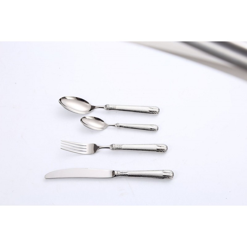 Cutlery Set of 4 With Hollow Handle, Wheat Engraving 304 Stainless Steel Fork, Knife, Spoon Cutlery Set of 4 With Hollow Handle, Wheat Engraving 304 Stainless Steel Fork, Knife, Spoon
