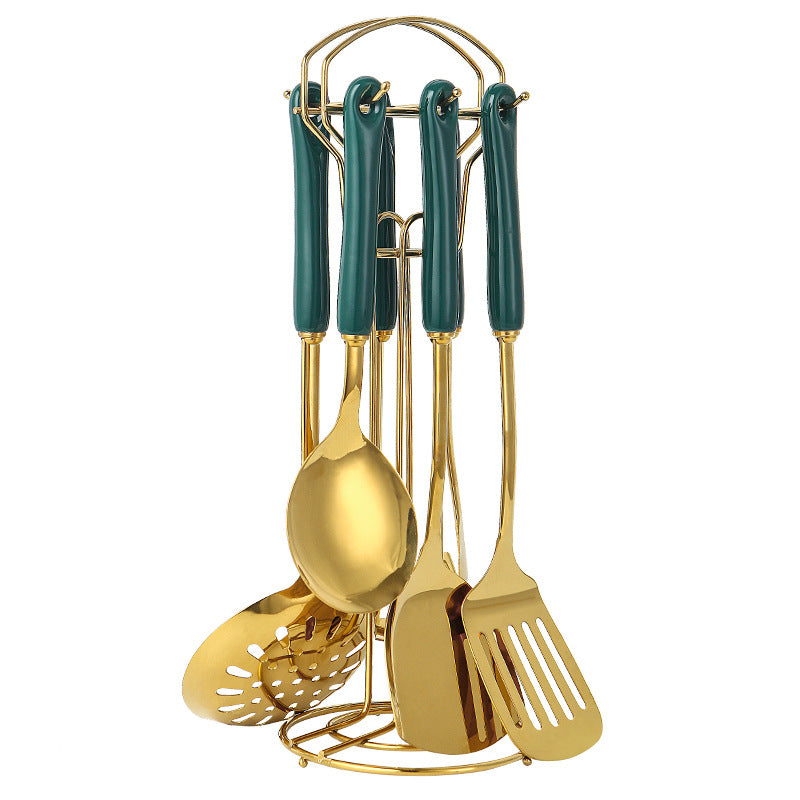 Kitchen Utensils Set with Ceramic Handled Spatula, Shovel, Spoon, and Rack Kitchen Utensils Set with Ceramic Handled Spatula, Shovel, Spoon, and Rack