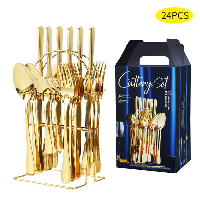 Stainless Steel Flatware 6 Sets 24 Pcs Fork, Spoon, Knife, Coffee Spoon, Set of 4 Cutlery Set With Storage Rack