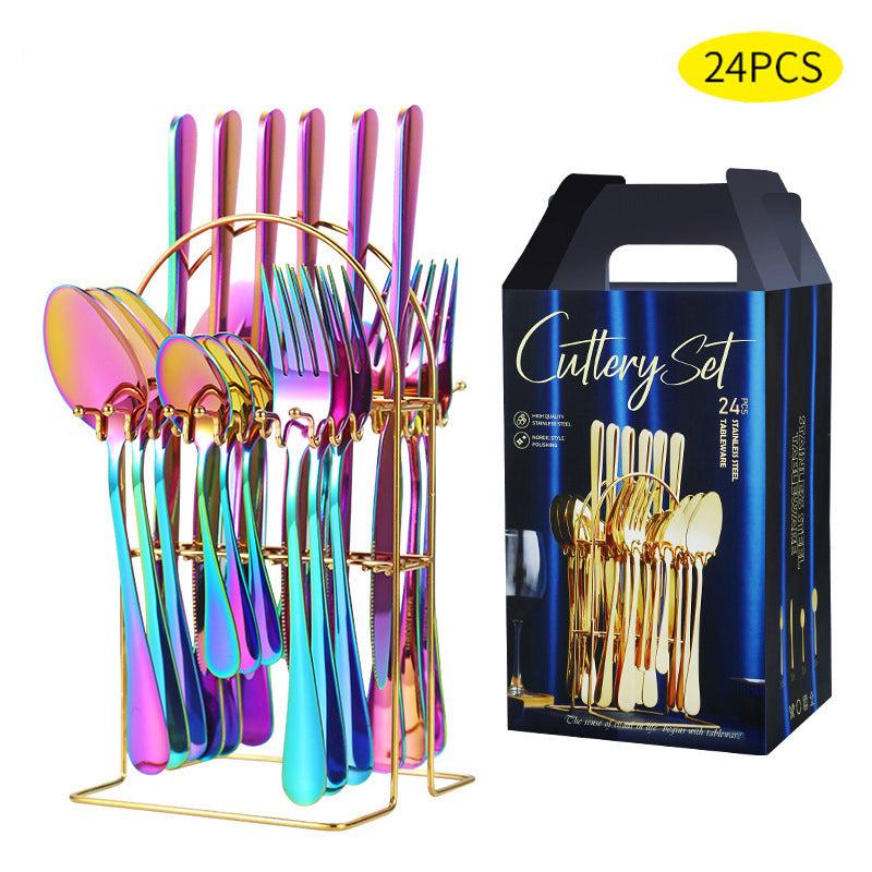 Stainless Steel Flatware 6 Sets 24 Pcs Fork, Spoon, Knife, Coffee Spoon, Set of 4 Cutlery Set With Storage Rack Stainless Steel Flatware 6 Sets 24 Pcs Fork, Spoon, Knife, Coffee Spoon, Set of 4 Cutlery Set With Storage Rack