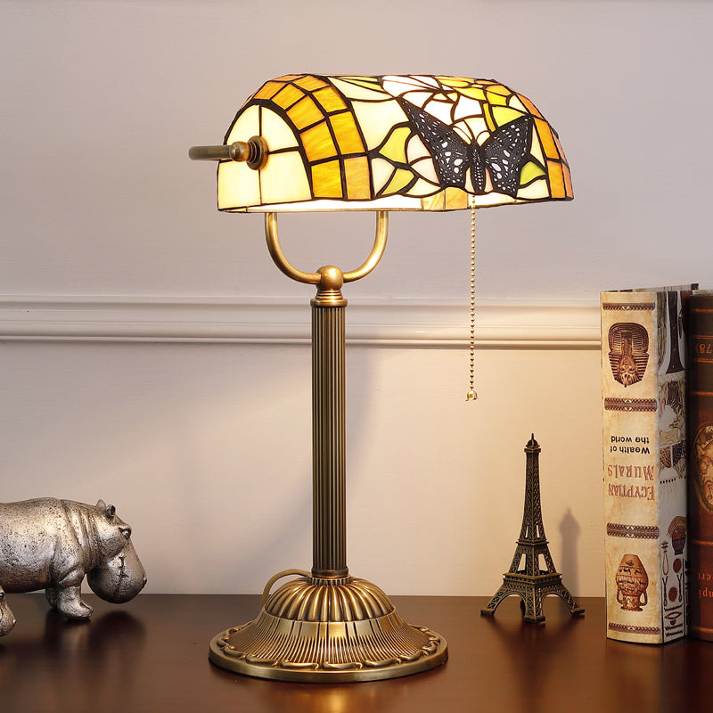 Home Table Lamp Retro Copper Base Tiffany Lamp Butterfly and Hummingbird Lampshade Design