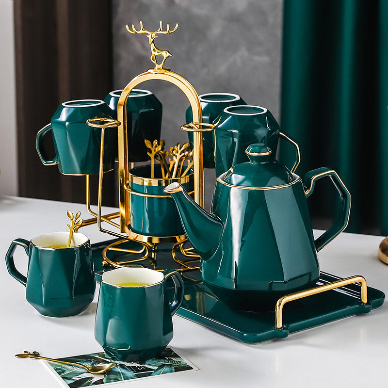 Ceramic Drinking Set with Tray, Coffee Cups with Gold Accents, Elegant Living Room Addition Ceramic Drinking Set with Tray, Coffee Cups with Gold Accents, Elegant Living Room Addition