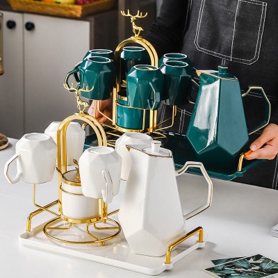 Ceramic Drinking Set with Tray, Coffee Cups with Gold Accents, Elegant Living Room Addition Ceramic Drinking Set with Tray, Coffee Cups with Gold Accents, Elegant Living Room Addition