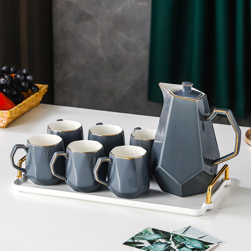 Ceramic Drinking Set with Tray, Coffee Cups with Gold Accents, Elegant Living Room Addition Ceramic Drinking Set with Tray, Coffee Cups with Gold Accents, Elegant Living Room Addition