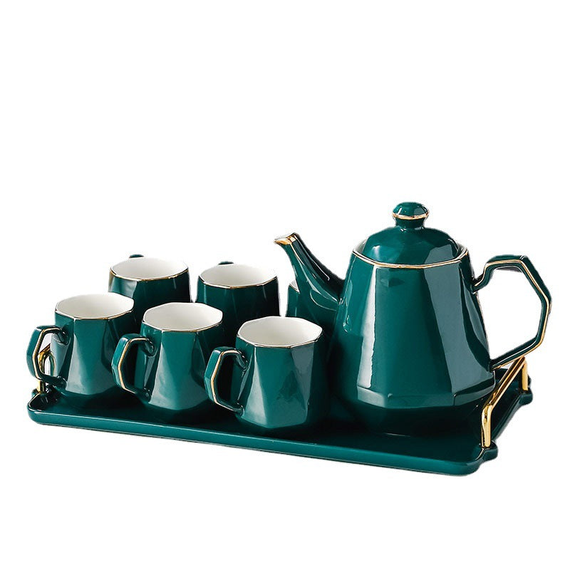 Ceramic Drinking Set with Tray, Coffee Cups with Gold Accents, Elegant Living Room Addition Ceramic Drinking Set with Tray, Coffee Cups with Gold Accents, Elegant Living Room Addition