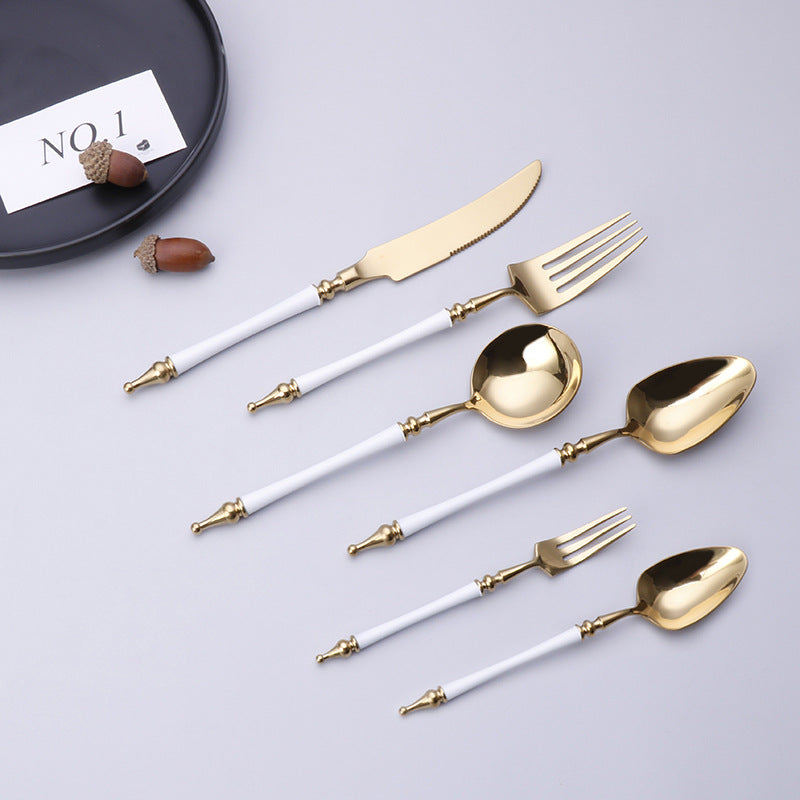 304 Stainless Steel Cutlery Set Steak Fork, Knife, Spoon, Ceramic column handle Retro Euro Design Flatware 304 Stainless Steel Cutlery Set Steak Fork, Knife, Spoon, Ceramic column handle Retro Euro Design Flatware