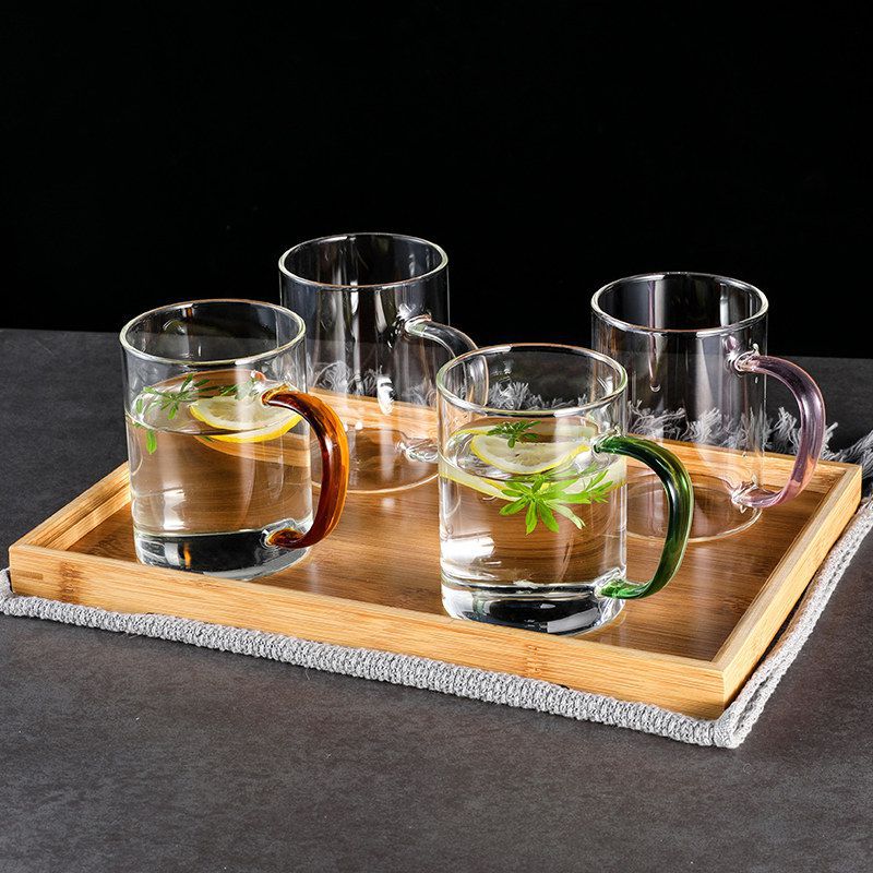 Transparent Glass Ware Set Heat Resistant Mugs With Colorful Handle Transparent Glass Ware Set Heat Resistant Mugs With Colorful Handle