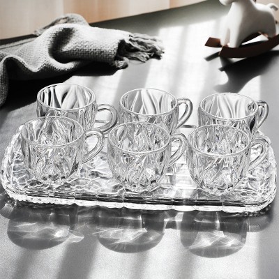 Glassy Comfort Deluxe: Heat-Resistant Glass Mugs with Handles, Includes Stylish Glass Tray and Rack Glassy Comfort Deluxe: Heat-Resistant Glass Mugs with Handles, Includes Stylish Glass Tray and Rack