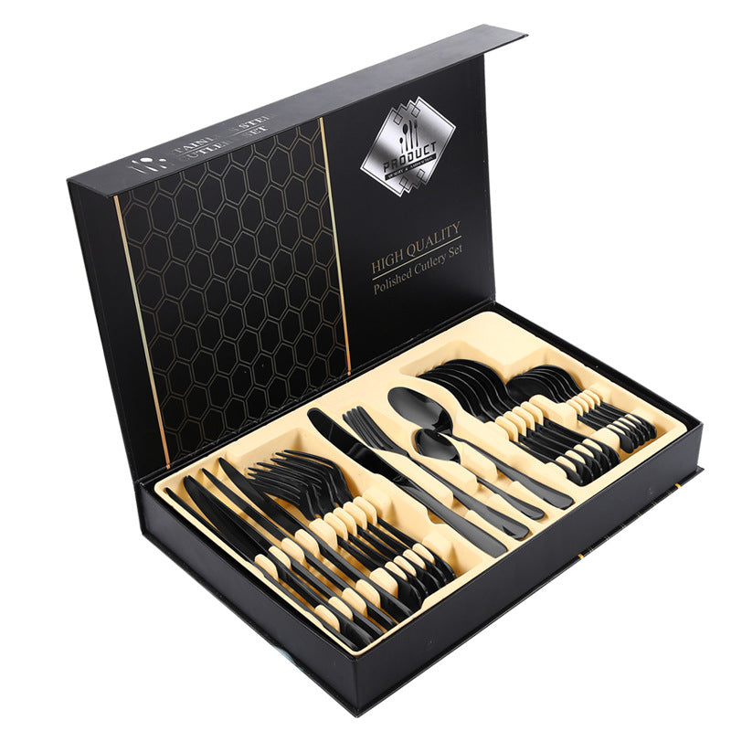 Stainless Steel Cutlery Set 24 Pcs Dinner and Steak Fork, Knife, Spoon Gift Packing Stainless Steel Cutlery Set 24 Pcs Dinner and Steak Fork, Knife, Spoon Gift Packing