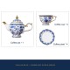 Italian Blue and White Tea Set Bone China Enamel Ceramic Flower Engraving Gold Gilded Coffee Set