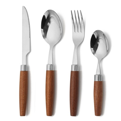304 Stainless Steel Fork, Knife, Spoon Cutlery Set With Wooden Handle 304 Stainless Steel Fork, Knife, Spoon Cutlery Set With Wooden Handle