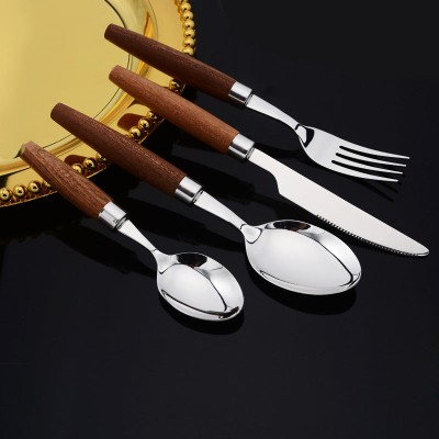 304 Stainless Steel Fork, Knife, Spoon Cutlery Set With Wooden Handle 304 Stainless Steel Fork, Knife, Spoon Cutlery Set With Wooden Handle