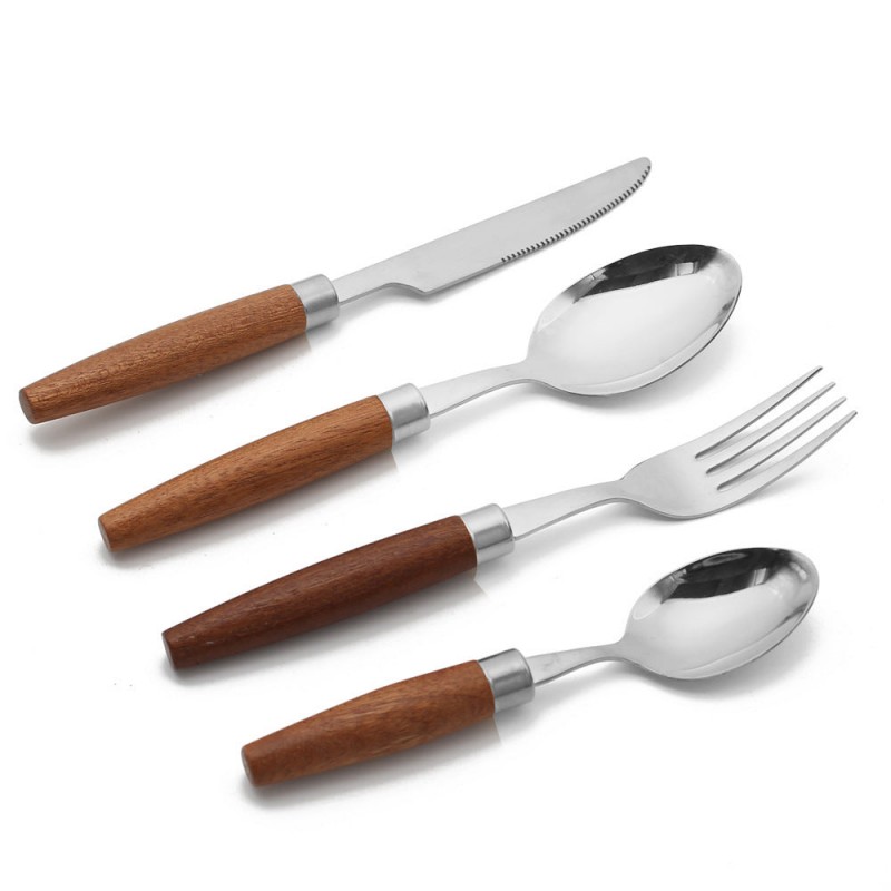304 Stainless Steel Fork, Knife, Spoon Cutlery Set With Wooden Handle 304 Stainless Steel Fork, Knife, Spoon Cutlery Set With Wooden Handle