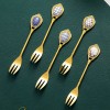 Gold Stainless Steel Small Fork For Dessert and Fruit With Ceramic Ornamented Handle Gold Stainless Steel Small Fork For Dessert and Fruit With Ceramic Ornamented Handle