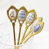 Gold Stainless Steel Small Fork For Dessert and Fruit With Ceramic Ornamented Handle Gold Stainless Steel Small Fork For Dessert and Fruit With Ceramic Ornamented Handle
