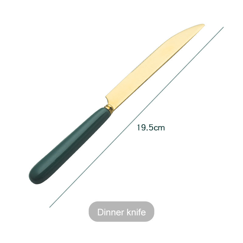Modern Flatware Set Stainless Steel Gold Knife, Spoon, and Fork With Ceramic Handle Modern Flatware Set Stainless Steel Gold Knife, Spoon, and Fork With Ceramic Handle