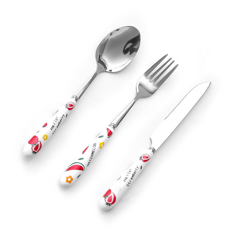 Creative Fruit Pattern Stainless Steel Fork, Knife, Spoon, Chopsticks, Steak Flatware Set Creative Fruit Pattern Stainless Steel Fork, Knife, Spoon, Chopsticks, Steak Flatware Set