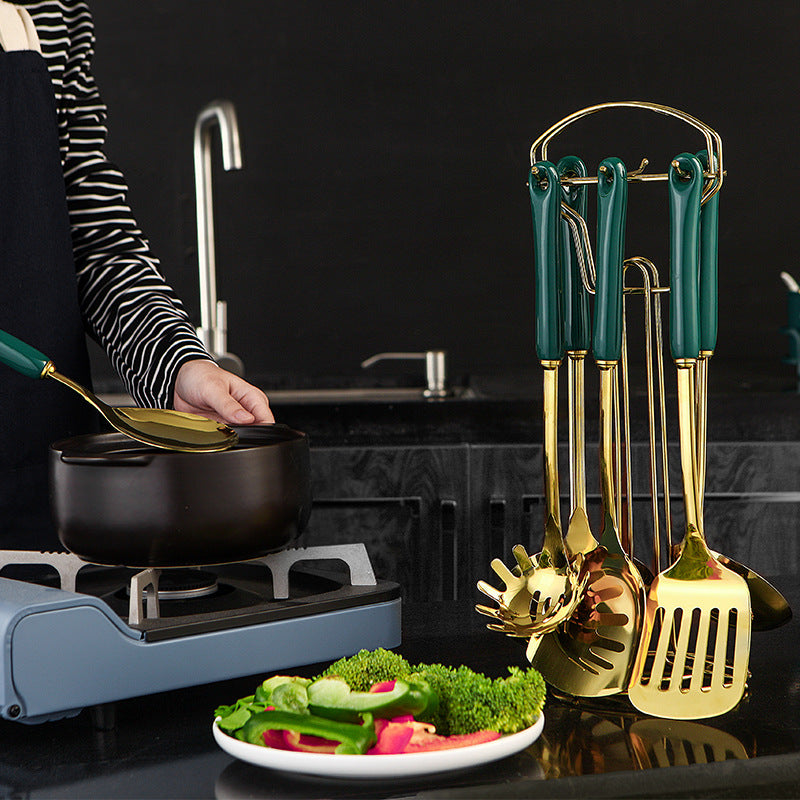 Kitchen Utensils Set with Ceramic Handled Spatula, Shovel, Spoon, and Rack Kitchen Utensils Set with Ceramic Handled Spatula, Shovel, Spoon, and Rack