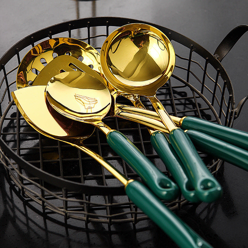 Kitchen Utensils Set with Ceramic Handled Spatula, Shovel, Spoon, and Rack Kitchen Utensils Set with Ceramic Handled Spatula, Shovel, Spoon, and Rack