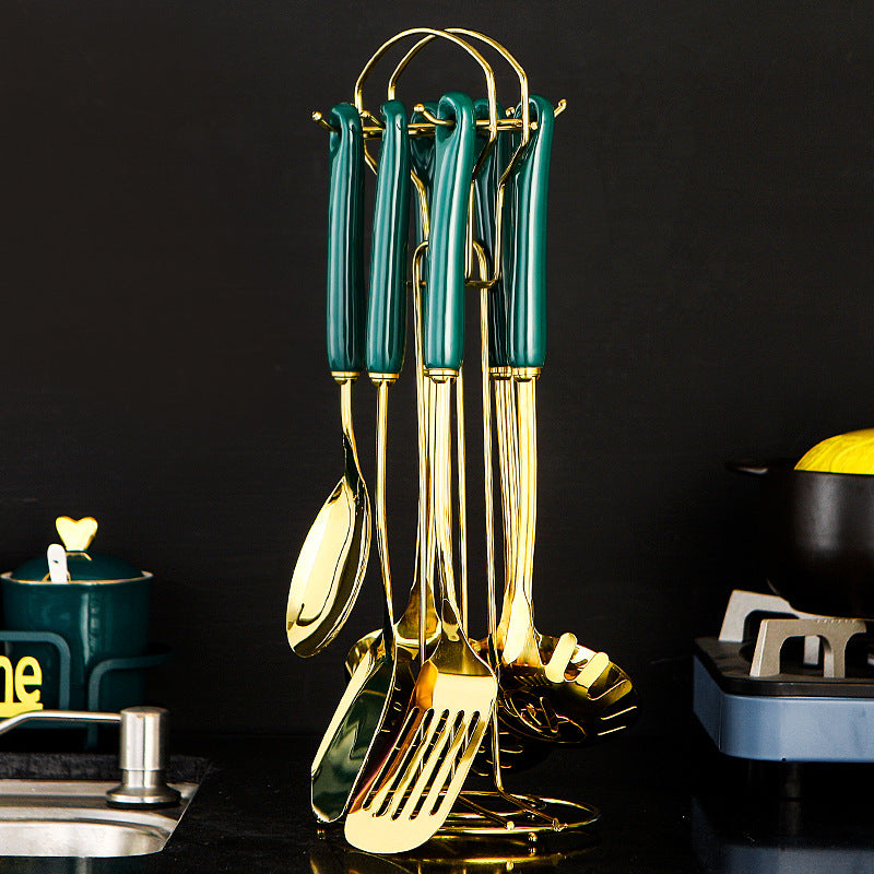 Kitchen Utensils Set with Ceramic Handled Spatula, Shovel, Spoon, and Rack Kitchen Utensils Set with Ceramic Handled Spatula, Shovel, Spoon, and Rack