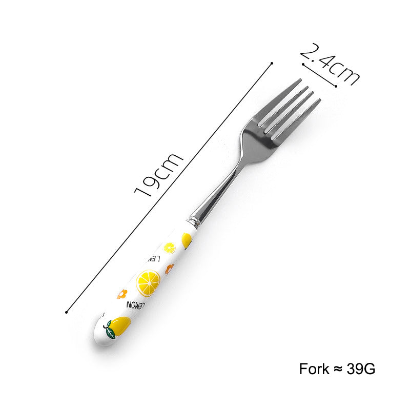 Creative Ceramic Handle Fruit Pattern SS Fork, Knife, Spoon, Chopsticks, Steak Flatware Set Creative Ceramic Handle Fruit Pattern SS Fork, Knife, Spoon, Chopsticks, Steak Flatware Set