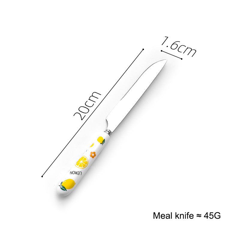 Creative Ceramic Handle Fruit Pattern SS Fork, Knife, Spoon, Chopsticks, Steak Flatware Set Creative Ceramic Handle Fruit Pattern SS Fork, Knife, Spoon, Chopsticks, Steak Flatware Set