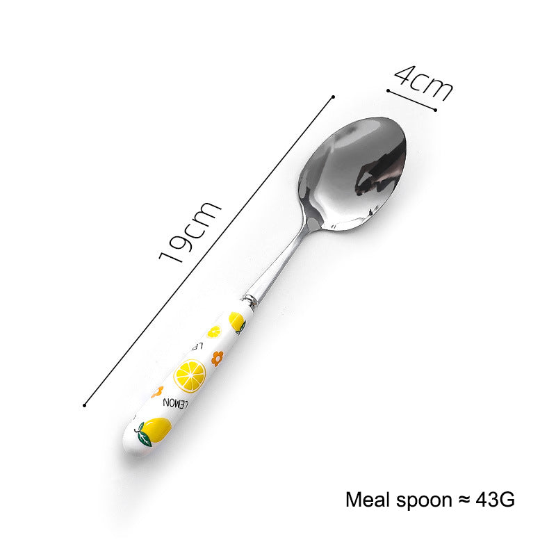 Creative Ceramic Handle Fruit Pattern SS Fork, Knife, Spoon, Chopsticks, Steak Flatware Set Creative Ceramic Handle Fruit Pattern SS Fork, Knife, Spoon, Chopsticks, Steak Flatware Set