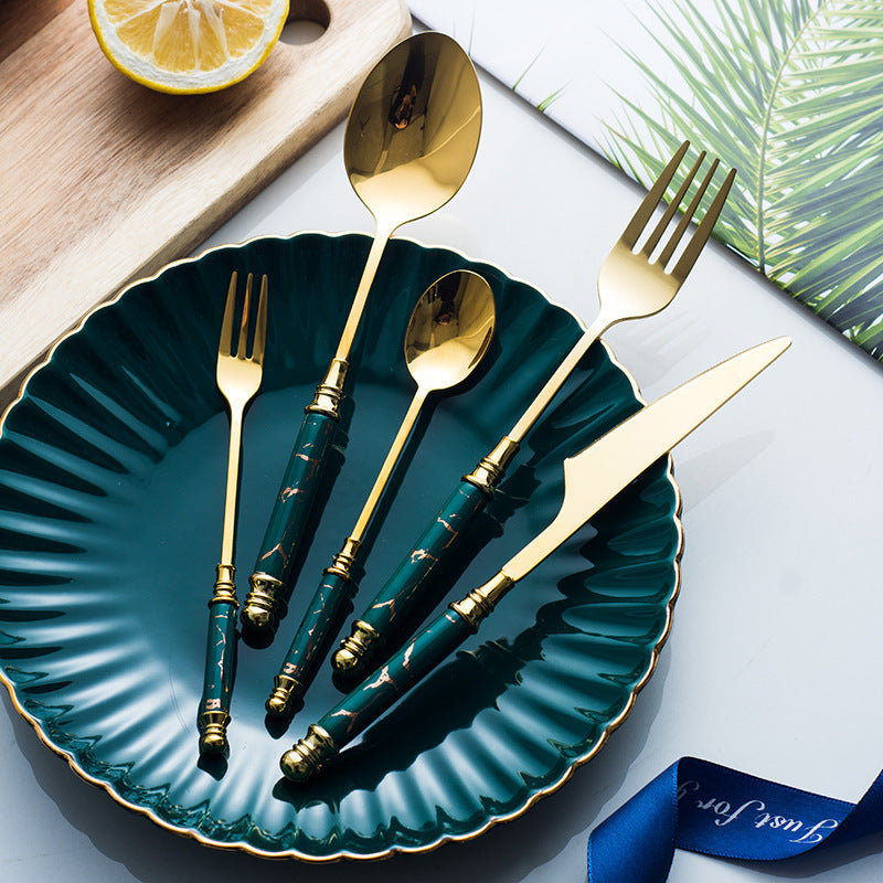 Marble Handle Flatware Set Stainless Steel Dinning Set Steak Fork, Spoon, Knife Marble Handle Flatware Set Stainless Steel Dinning Set Steak Fork, Spoon, Knife