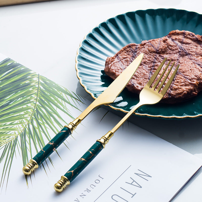Marble Handle Flatware Set Stainless Steel Dinning Set Steak Fork, Spoon, Knife Marble Handle Flatware Set Stainless Steel Dinning Set Steak Fork, Spoon, Knife