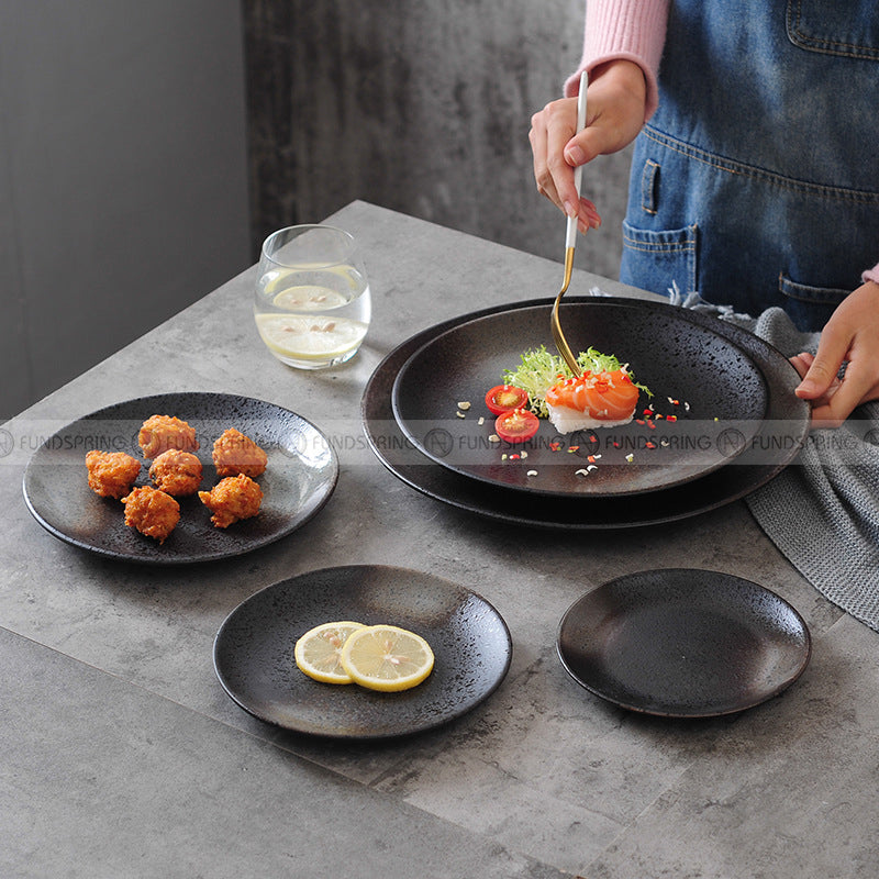 Ceramic Dinner Plate Black Dinner Plate Round Steak Plate 8" and 10" Set of 2 Ceramic Dinner Plate Black Dinner Plate Round Steak Plate 8" and 10" Set of 2