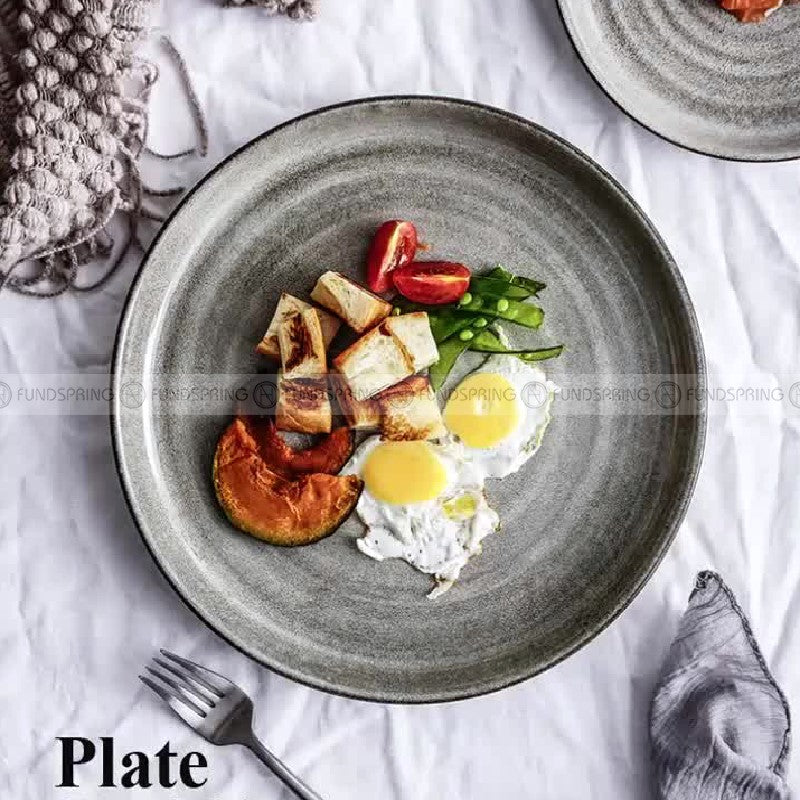Threaded Elegance Ceramic Dinner Plate Set in Vintage Khaki - 7.5" and 10.5" Threaded Elegance Ceramic Dinner Plate Set in Vintage Khaki - 7.5" and 10.5"