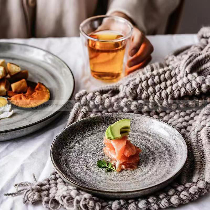 Threaded Elegance Ceramic Dinner Plate Set in Vintage Khaki - 7.5" and 10.5" Threaded Elegance Ceramic Dinner Plate Set in Vintage Khaki - 7.5" and 10.5"