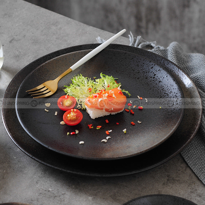 Ceramic Dinner Plate Black Dinner Plate Round Steak Plate 8" and 10" Set of 2 Ceramic Dinner Plate Black Dinner Plate Round Steak Plate 8" and 10" Set of 2