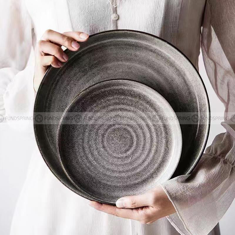 Threaded Elegance Ceramic Dinner Plate Set in Vintage Khaki - 7.5" and 10.5" Threaded Elegance Ceramic Dinner Plate Set in Vintage Khaki - 7.5" and 10.5"
