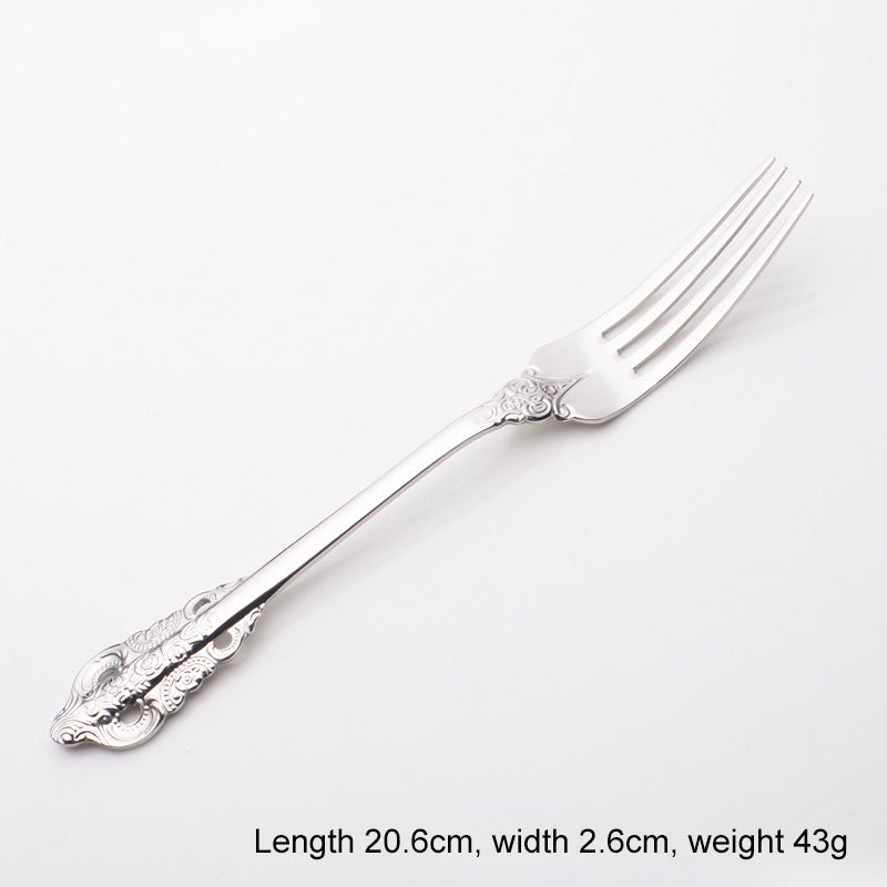 Europe Retro Gold, Silver Flatware Set Engraved Fork, Spoon, Knife For Dinner Set of 4 Europe Retro Gold, Silver Flatware Set Engraved Fork, Spoon, Knife For Dinner Set of 4
