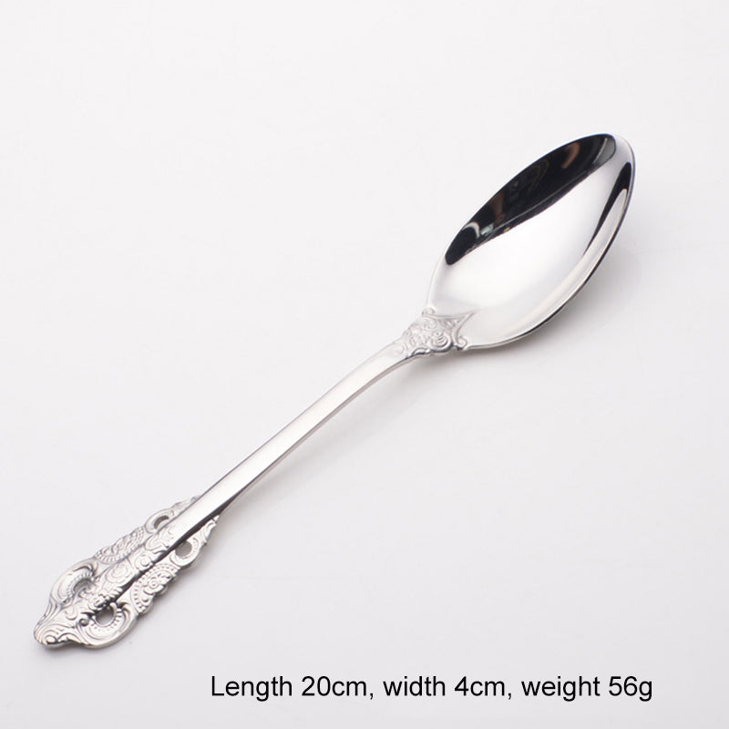 Europe Retro Gold, Silver Flatware Set Engraved Fork, Spoon, Knife For Dinner Set of 4 Europe Retro Gold, Silver Flatware Set Engraved Fork, Spoon, Knife For Dinner Set of 4