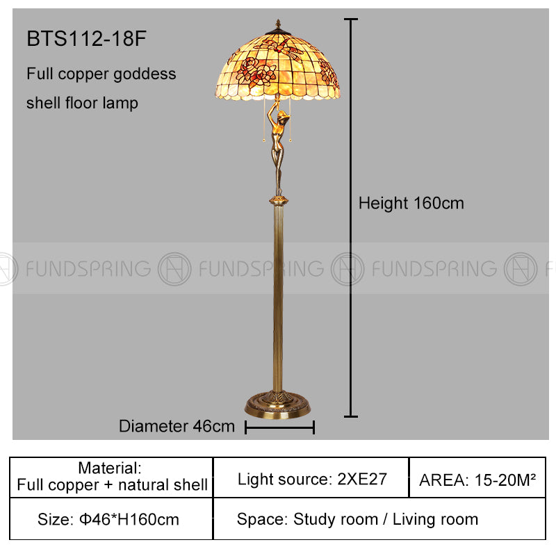 Tiffany Floor Lamp with Shell Lampshade and Solid Brass on Swan or Goddess Lampstand Tiffany Floor Lamp with Shell Lampshade and Solid Brass on Swan or Goddess Lampstand